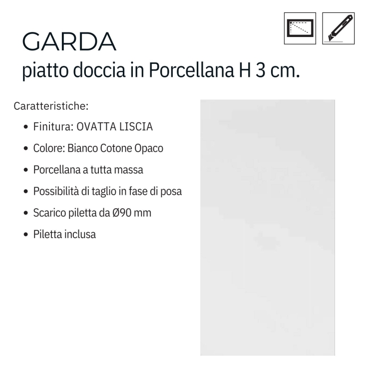 Piatto doccia 90x70 cm bianco opaco porcellana Garda Aquana -2