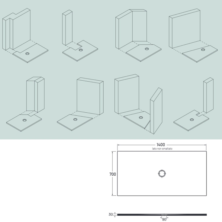 Piatto doccia 140x70 cm bianco opaco porcellana Garda Aquana -3