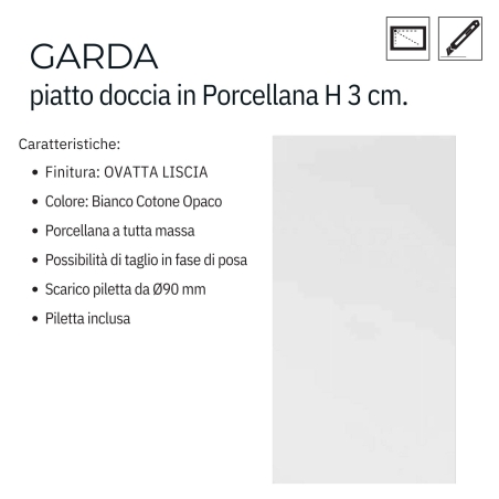 Piatto doccia 90x70 cm bianco opaco porcellana Garda Aquana -2