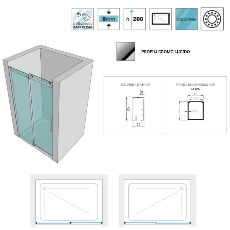 Box doccia per nicchia cromo lucido 8 mm Giotto -2