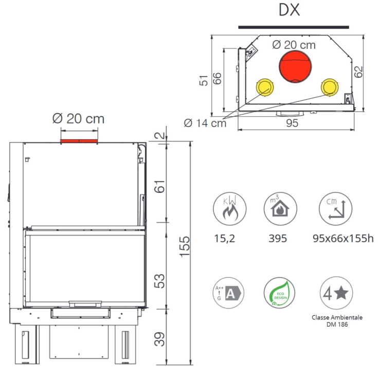 Camino a legna angolare Firek 2 DX V/F EK63 -1