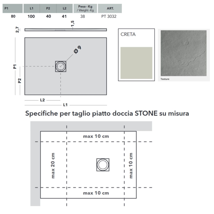Piatto doccia effetto pietra 100x80 cm Agha creta Stone -2