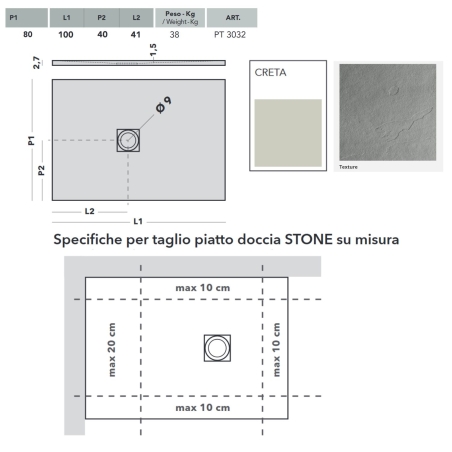 Piatto doccia effetto pietra 100x80 cm Agha creta Stone -2