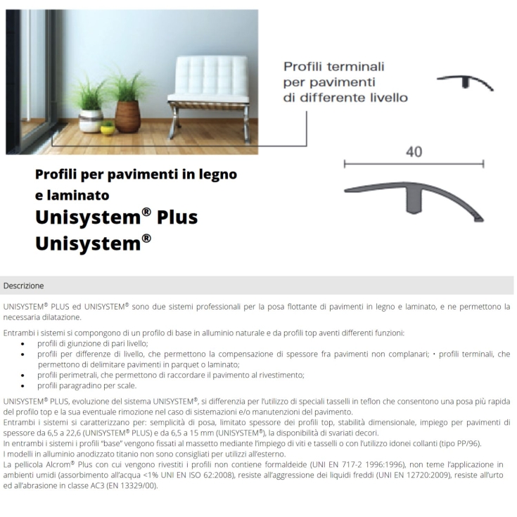 Profilo terminale a sguscio 270cm Unisystem Plus C ProfilpasPROFILPAS