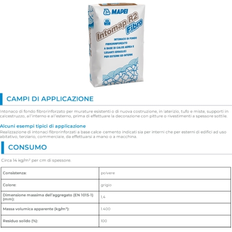 Intonaco cementizio Intomap R2 fibro 25 kg MapeiMAPEI