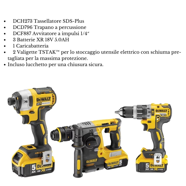 Dewalt Tassellatore SDS Plus + Trapano + Avvitatore 1/4 DCK365P2TDEWALT