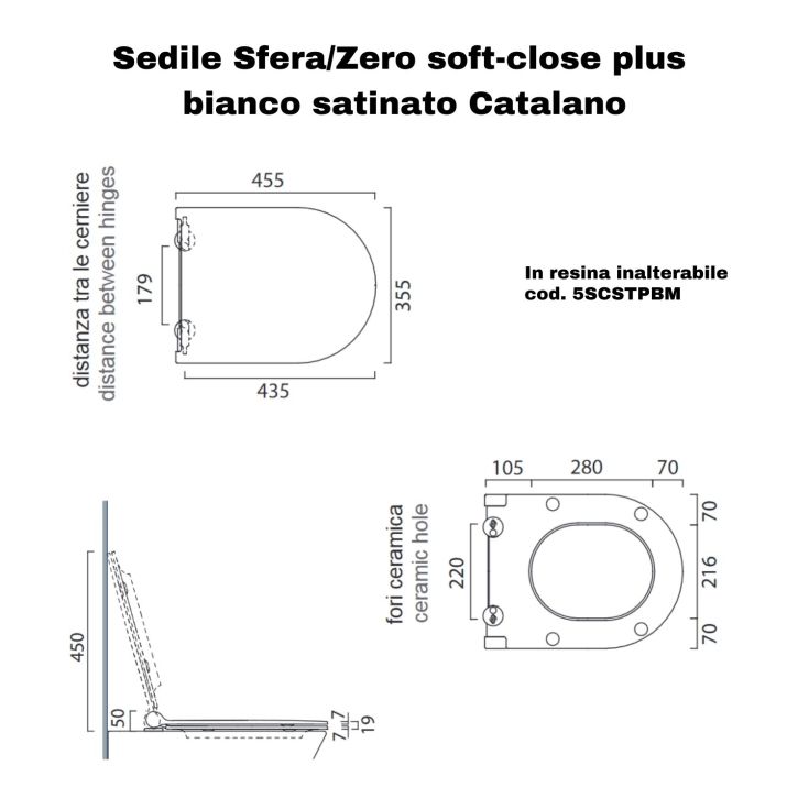Copriwater soft-close plus bianco satinato SCSTPBM Sfera/ZeroCATALANO