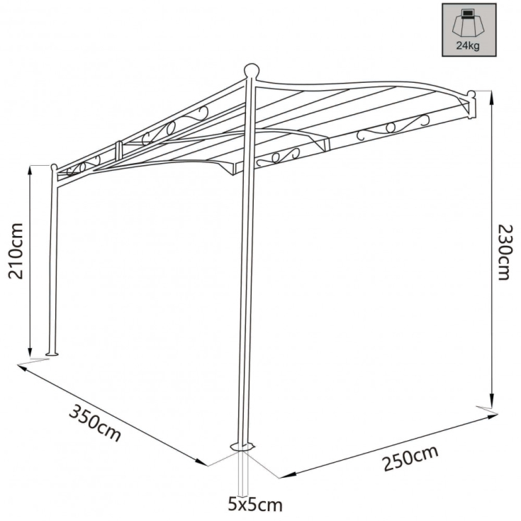 Gazebo Pergola Addossato 3,5 X 2,5