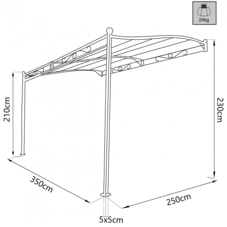 Gazebo Pergola Addossato 3,5 X 2,5