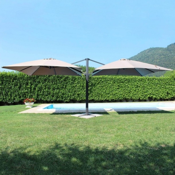 Ombrellone Doppio 3 X 3 Archimede Antracite Telo Taupe