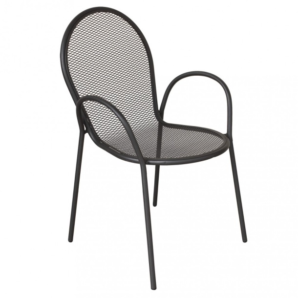 Sedia con braccioli da giardino in metallo impilabile grigia Sheffield -1