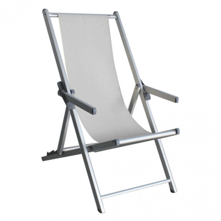 Sdraio Mare Textilene C/Braccioli Pieghevole Bianco 98x67.5x106cm