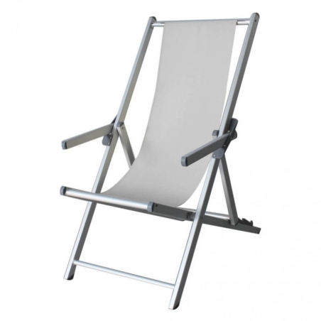 Sdraio Mare Textilene C/Braccioli Pieghevole Bianco 98x67.5x106cm