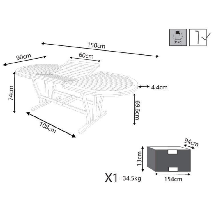 Tavolo Ovale 150/200x90 Double - Marrone -7
