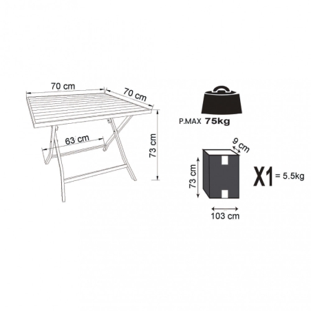 Tavolo Alabama 70x70 Pieghevole - Bianco -7