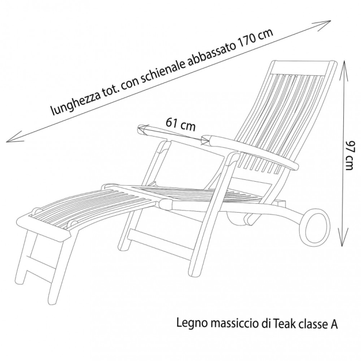 Lettino prendisole Marrone Legno STEAMER con ruote