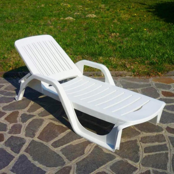 Lettino prendisole Bianco Policarbonato ZANZIBAR con ruote -2