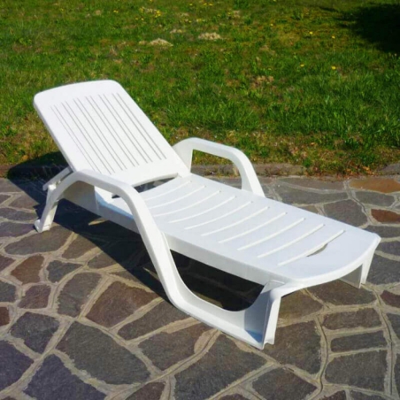 Lettino prendisole Bianco Policarbonato ZANZIBAR con ruote -2