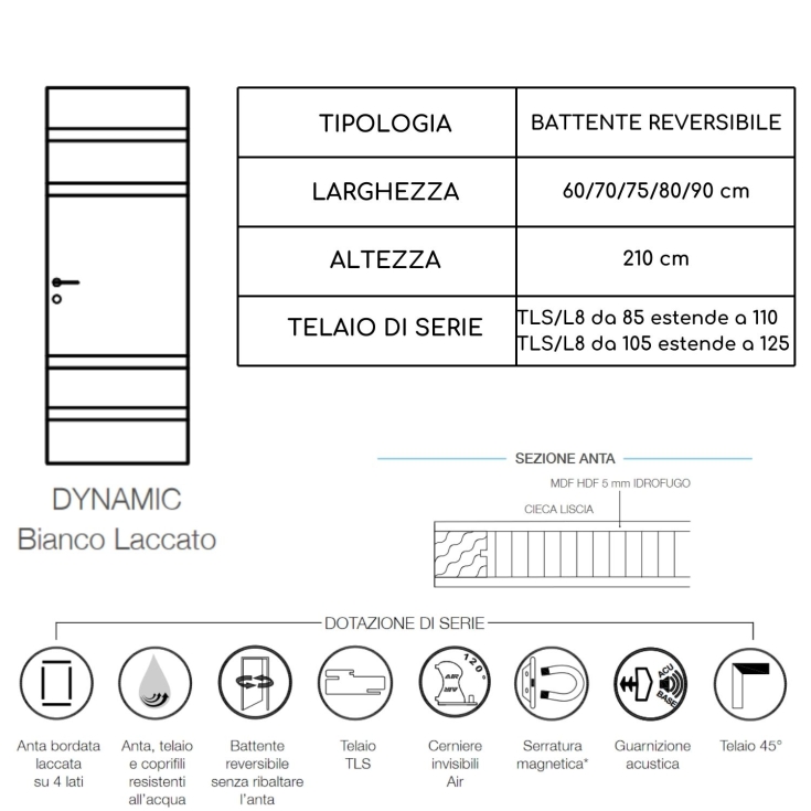 Porta battente reversibile bianca laccata Dynamic -3