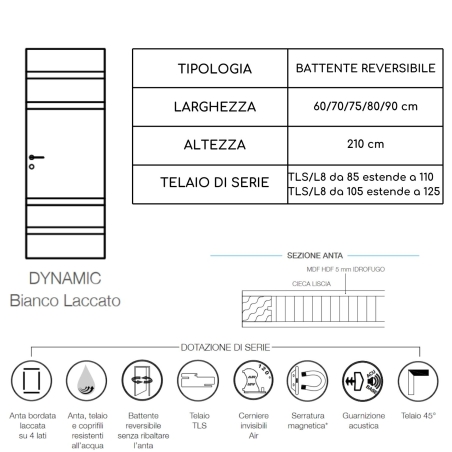 Porta battente reversibile bianca laccata Dynamic -3