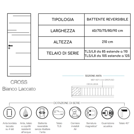 Porta battente reversibile bianca laccata Cross -3