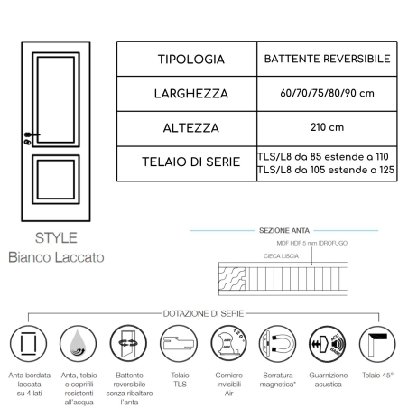 Porta battente reversibile bianca laccata STYLE -3