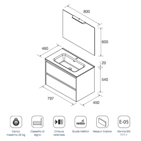 Mobile sospeso bagno classic 80x54cm Noja 800 Salgar | Competo -4