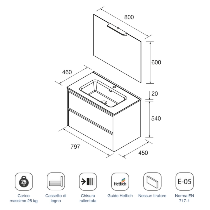 Mobile sospeso bagno classic 80x54cm Noja 800 Salgar | Competo -4
