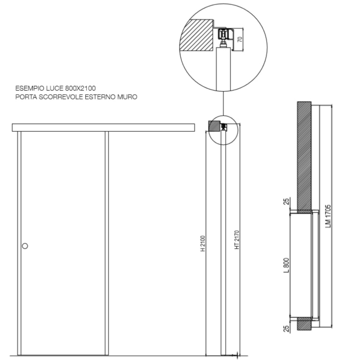 Porta scorrevole esterno muro bianca laccata CL -4