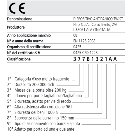 Kit Maniglione antipanico NINZ TWIST BM anta attiva porte tagliafuoco REI -3