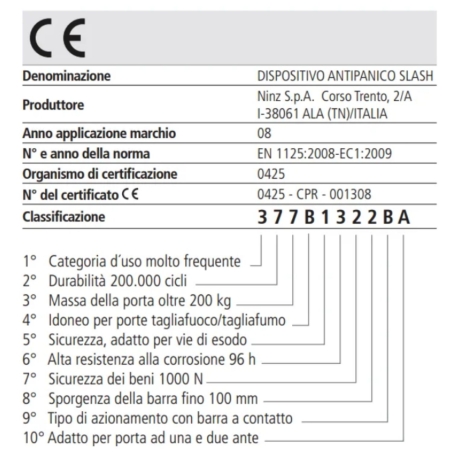 Kit Maniglione antipanico NINZ SLASH BM anta attiva porte tagliafuoco REI -3