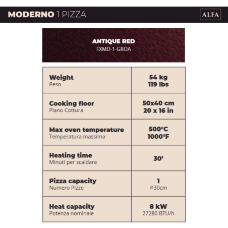 Forno a GAS 1 pizza Rosso Antico ALFA REFRATTARIALFA FORNI