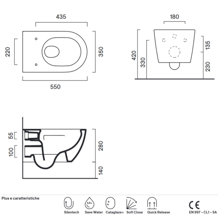 Wc sospeso 55x35 Sfera 55 Catalano bianco -5