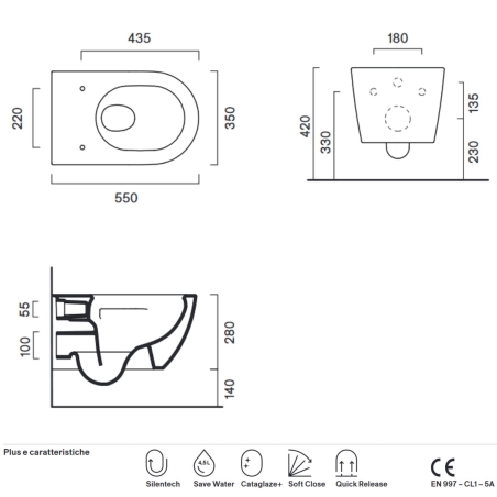 Wc sospeso 55x35 Sfera 55 Catalano bianco -5