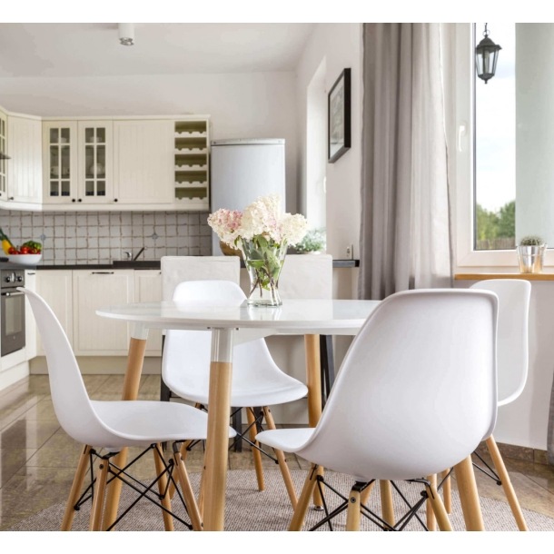 Sedia in polipropilene e gambe in legno bianca - Moritz -1