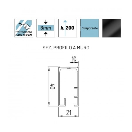 Lato fisso per box doccia nero due ante cristallo 8 mm BMA901BK -4