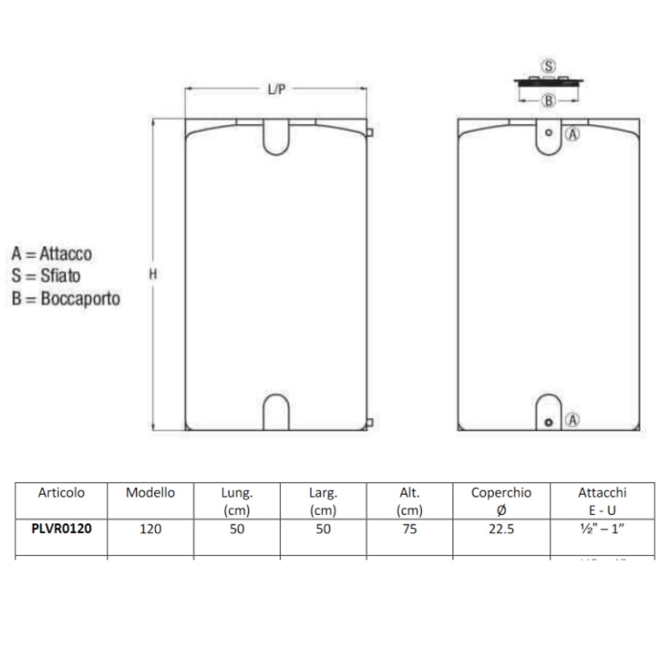 Serbatoio acqua 120 litri verticale PE atossico da esterno -5