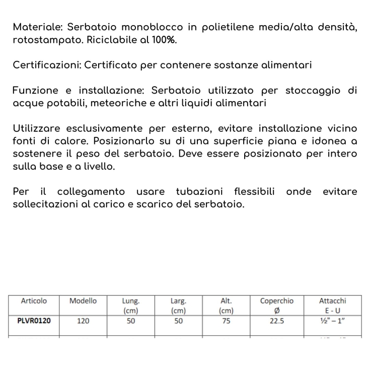 Serbatoio acqua 120 litri verticale PE atossico da esterno -6