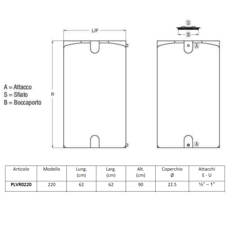 Serbatoio acqua 220 litri verticale PE atossico da esterno -5