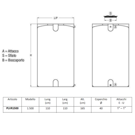 Serbatoio acqua 1500 litri verticale PE atossico da esterno -4