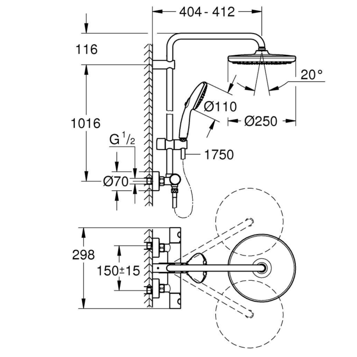 Sistema doccia con miscelatore termostatico New Tempesta 250 Grohe -14