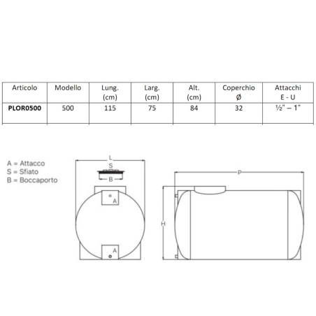 Serbatoio acqua orizzontale 500 litri PE atossico da esterno -7