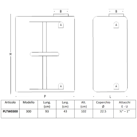 Serbatoio acqua per spazi ridotti 300 l PE atossico da esterno Twin -4