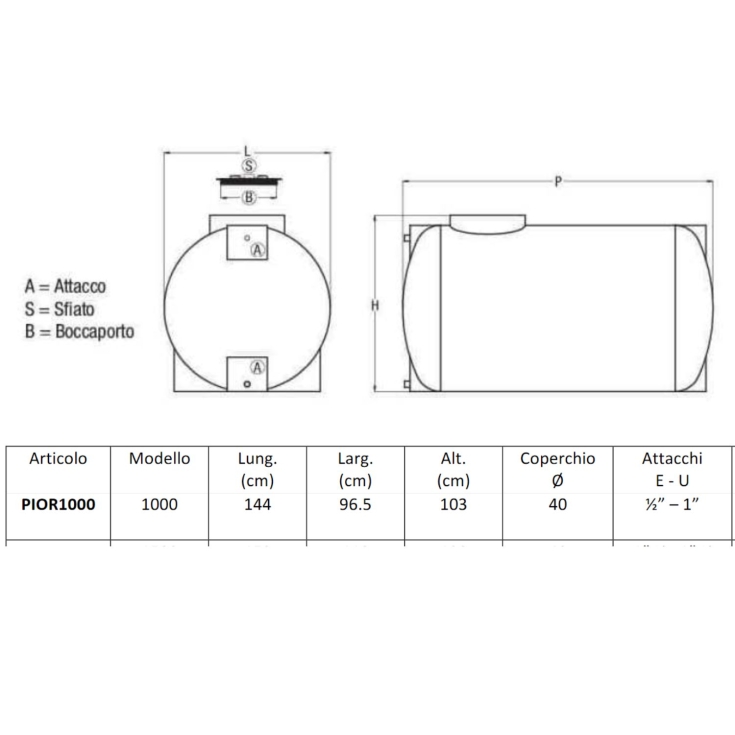Serbatoio da interro 1000 litri orizzontale PE atossico cilindrico -4