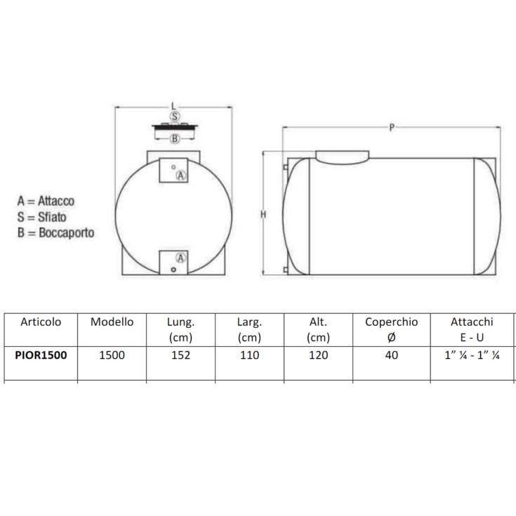 Serbatoio da interro 1500 litri orizzontale PE atossico cilindrico -4