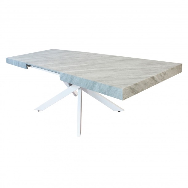 TAVOLO ALLUNGABILE DARREN GRIGIO EFFETTO PIETRA STRUTTURA BIANCA 160/240 X 90