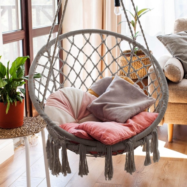 Poltrona sospesa con cuscino Grigio scuro LUXORY ROUNDEDILIAMO EDENYA