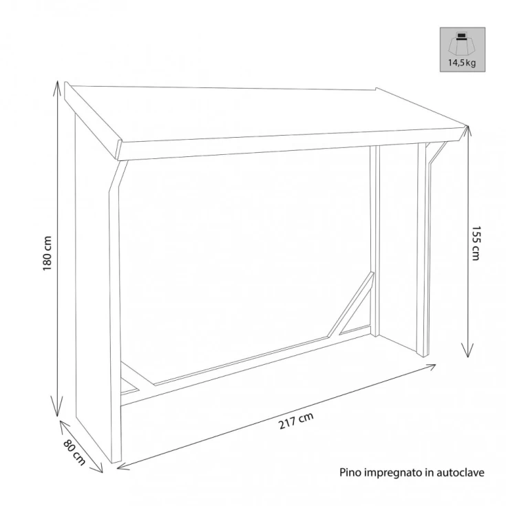 Legnaia in Legno 217x80x155/180 cm - Protezione e Ordine per la Tua Legna -2
