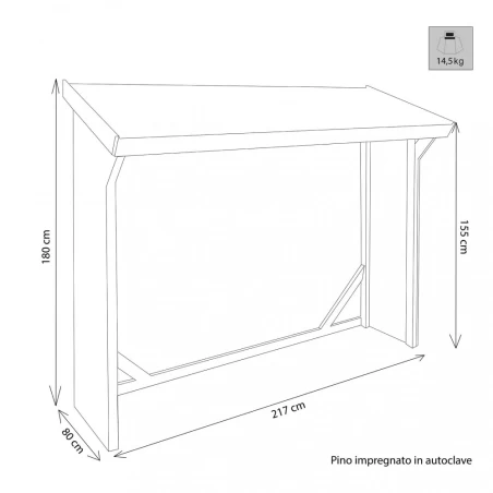 Legnaia in Legno 217x80x155/180 cm - Protezione e Ordine per la Tua Legna -2