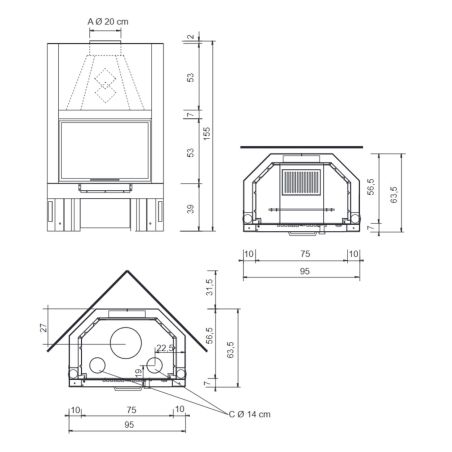 Camino a legna Firek 1 Frontale V/N EK63 -2